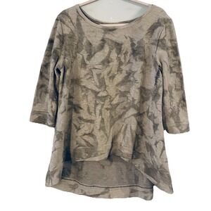 Free People Tie Dye Top Green Gray Oversized 3/4 Sleeve Distressed High Low Boho